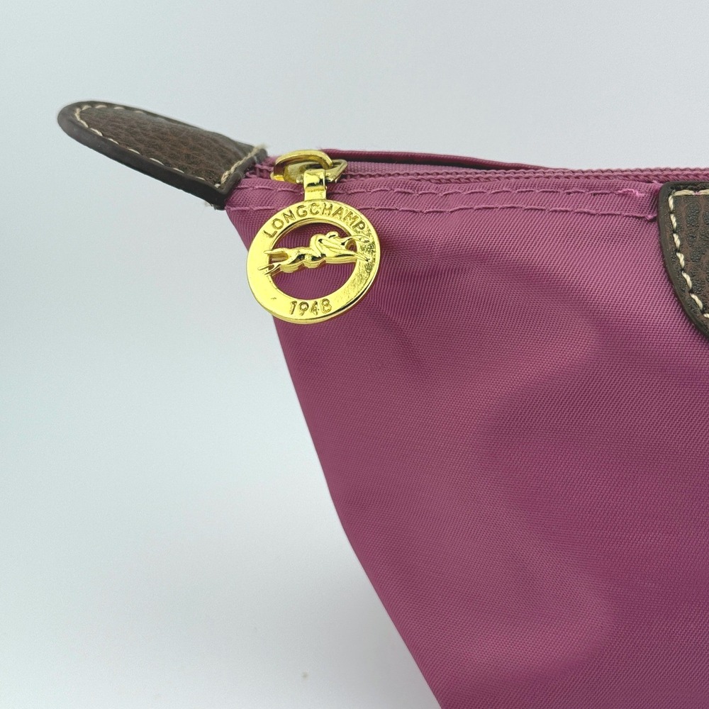 Longchamp Le Pliage Coin Purse Pink Mauve Nylon Leather Trim Zip Pouch Mini - Picture 7 of 11